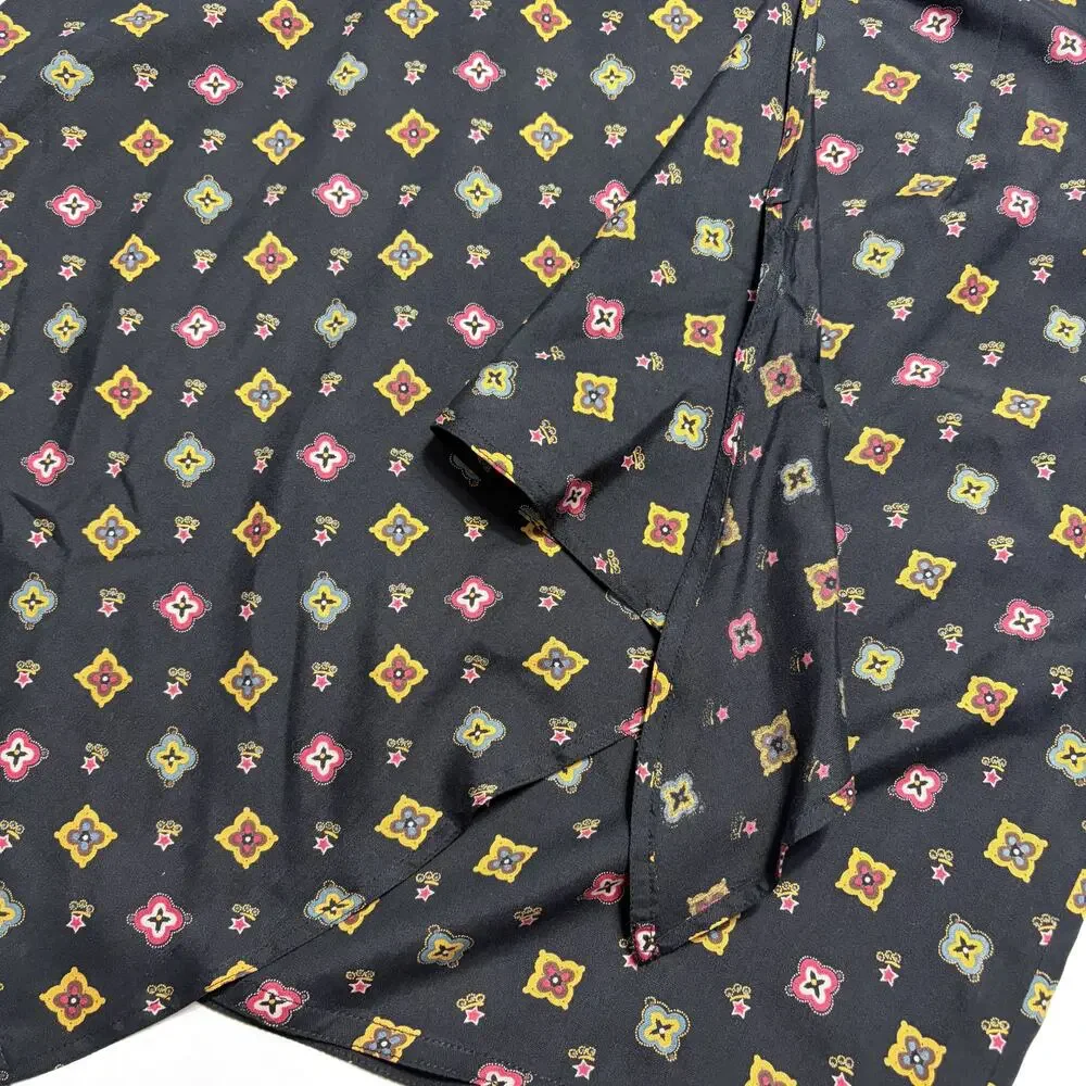 Vintage Evan Picone NWOT 100% Silk Geometric Print Wrap Skirt Black Size 8